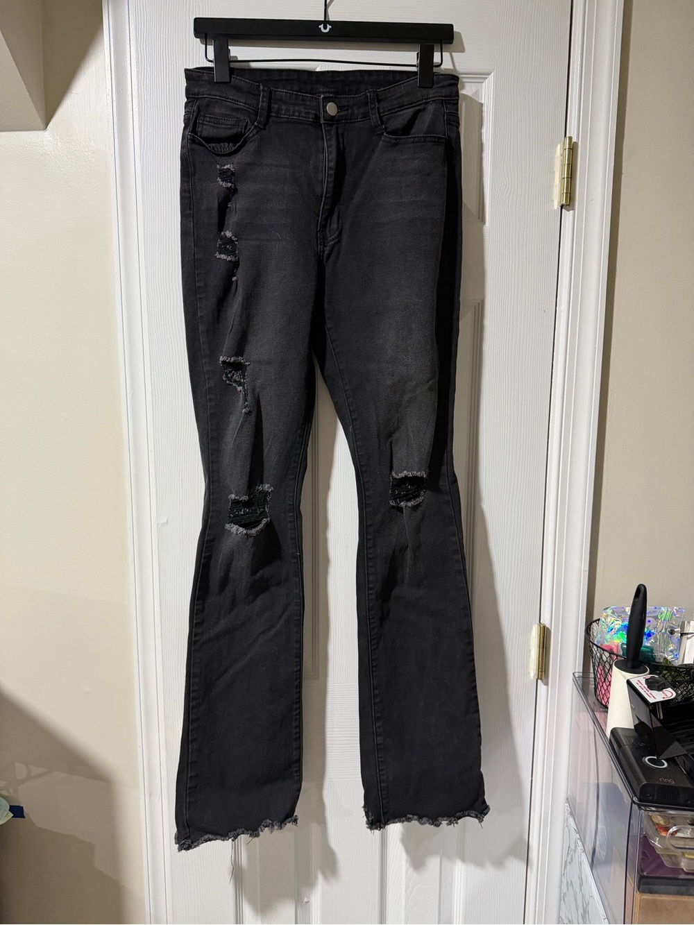 SHEIN Black Distressed Flare & Wide Leg Jeans
